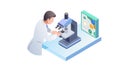 A Scientist in a Lab Coat Using a Microscope for Research Vector, vector design Generative AI Royalty Free Stock Photo