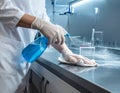 Laboratory Technician Handling Sample with Blue Solution in Clean Environment Royalty Free Stock Photo
