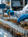 Scientist in lab testing soil samples with test tubes. Royalty Free Stock Photo