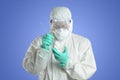 Scientist at the Lab wearing a hazmat suit