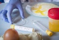 Scientist at laboratory investigates the crisis caused by the fraud of the contaminated eggs with fipronil