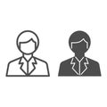 Scientist line and solid icon, science concept, Chemist sign on white background, Scientist Avatar icon in outline style