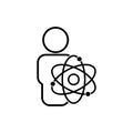 Scientist line symbol. People and atom line icon. Design vector