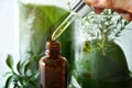 Scientist with natural drug research, Natural organic botany and scientific glassware, Alternative green herb medicine.