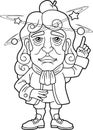 Scientist physicist Isaac Newton, coloring book, funny illustration