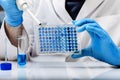 Scientist pipetting samples in micro plate in the laboratory Royalty Free Stock Photo