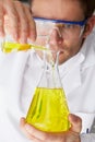 Scientist Pouring Liquid From Test Tube Into Flask Royalty Free Stock Photo