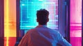 AI researcher analyzing futuristic data interface with vibrant display Royalty Free Stock Photo