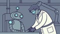 Scientist programming a robot, showcasing robotics and AI development, vector design Generative AI Royalty Free Stock Photo