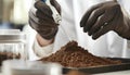 Scientist pulverizing and sieving soil samples at table, closeup. Laboratory analysis Royalty Free Stock Photo