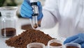Scientist pulverizing and sieving soil samples at table, closeup. Laboratory analysis Royalty Free Stock Photo