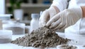 Scientist pulverizing and sieving soil samples at table, closeup. Laboratory analysis Royalty Free Stock Photo