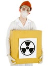 Scientist with a radioactive box Royalty Free Stock Photo