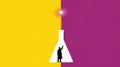Scientist Reaching for Light Bulb Inside Flask on Split Yellow Purple Background Royalty Free Stock Photo