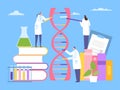 Scientist research dna genetic, work with nucleotide concept vector illustration. man and woman character choose DNA Royalty Free Stock Photo