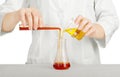 Scientist's hand holding a glass test tube Royalty Free Stock Photo