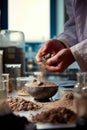 A scientist's hands carefully crushing and sifting a dry soil sample for lab analysis Royalty Free Stock Photo