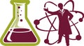 Scientist Silhouette with Atom Model and Beaker, Science and Research Concept Royalty Free Stock Photo