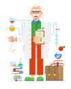 Scientist in the style of the cartoon. Isolated object on white Royalty Free Stock Photo