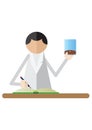 scientist taking notes while holding plant seed sample. Vector illustration decorative design Royalty Free Stock Photo