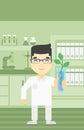 Scientist with test tube vector illustration.