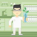 Scientist with test tube vector illustration.