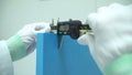 Scientist is using accurate Vernier Caliper equipment to measurement object