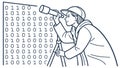 Scientist Using Telescope with Binary Code, Astronomical Data Analysis, vector design Generative AI Royalty Free Stock Photo