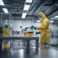 A scientist wearing a hazmat suit while handling a sample in a highly secure containment facility1