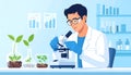 Scientist Examining Plant Growth Under Microscope in Laboratory Royalty Free Stock Photo
