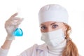 Scientist woman with chemical glassware Royalty Free Stock Photo