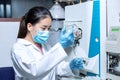 Scientist woman using micropipette for sample preparation for Liquid Chromatography mass spectrometry LC-MS Royalty Free Stock Photo