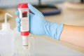 The scientist work at handle pH meter Royalty Free Stock Photo