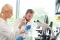 Scientist working in lab. Doctors making medical research. Biotechnology, chemistry, science, experiments and healthcare Royalty Free Stock Photo