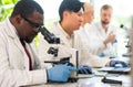 Scientist working in lab. Doctors making medical research. Biotechnology, chemistry, science, experiments and healthcare Royalty Free Stock Photo