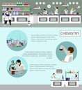 Scientist working in laboratory vector illustration. Science lab interior. Chemistry education concept.