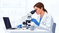 Scientist Working with Microscope and Laptop in Laboratory Royalty Free Stock Photo