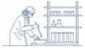 Scientist Working with Microscope in Modern Lab Vector Outline, vector design Generative AI Royalty Free Stock Photo