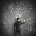 Scientist writing formulas on chalkboard Royalty Free Stock Photo