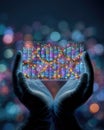 Scientist's hands holding transparent DNA sequencing plate in soft lab light reflections Royalty Free Stock Photo