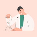 Scientist. Young man experimenting in lab, making science research