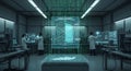 Scientists analyzing data in futuristic laboratory with holographic market segmentation display Royalty Free Stock Photo