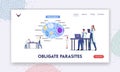 Scientists Characters Learning Plasmodium Parasites Landing Page Template. Tiny Microbiology Doctor at Huge Infographics