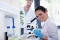 Scientists at chemical laboratory during work