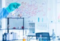 The scientists, chemists, researcher discover the chemical formula write on whiteboard in laboratory. The researcher discover
