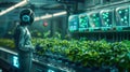 Scientists examining Futuristic organic hydroponic farm growing green Agriculture technology and food Royalty Free Stock Photo