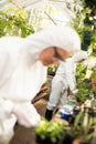 Scientists examining plants at greenhouse Royalty Free Stock Photo