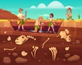Scientists exploring fossils on excavations vector