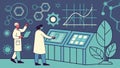 Scientists Interacting with Futuristic Interface, Data, AI, vector design Generative AI Royalty Free Stock Photo