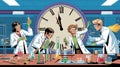 Scientists in a lab scrambling to finish an experiment before time runs out.